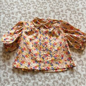 Floral Collared Blouse. Size XS. Something Navy.